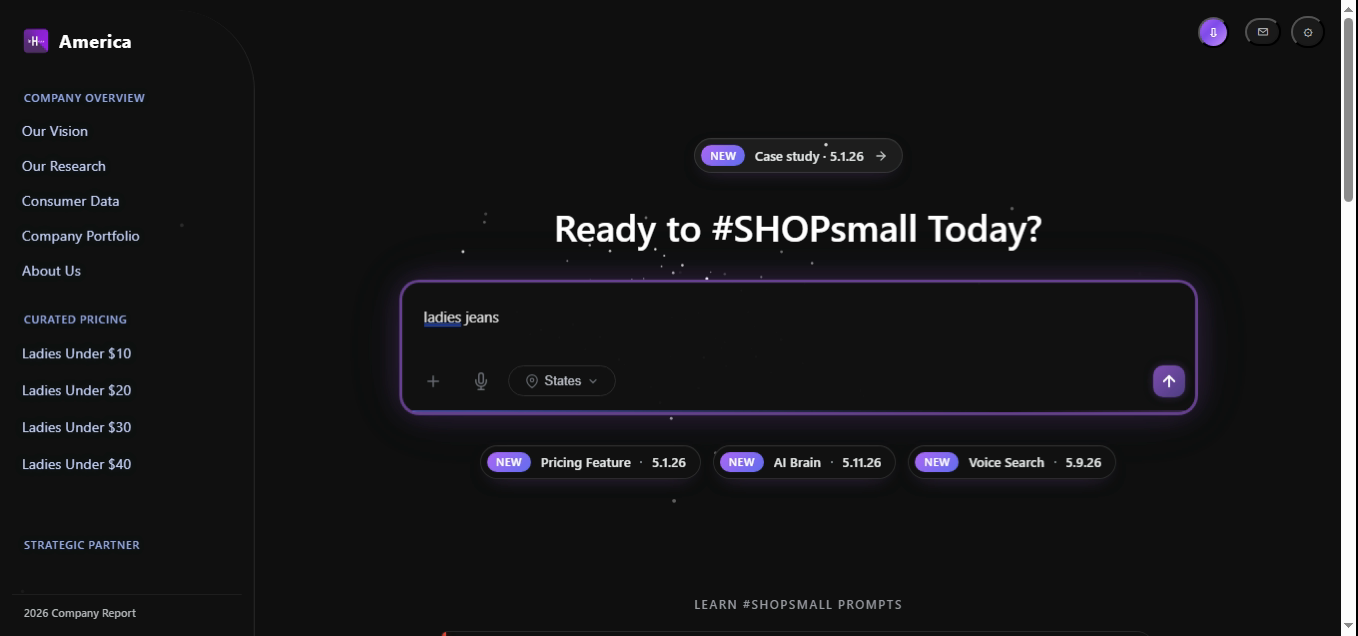 SHOPsmall search bar with the query 'ladies jeans'
